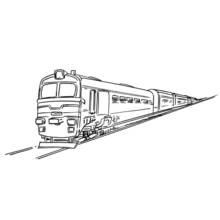 Coloriage Locomotive tirant un train de voyageurs sur les rails