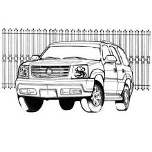 Coloriage Cadillac Escalade garée devant une grille