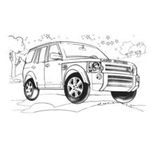 Coloriage Véhicule 4x4 Land Rover sur un chemin accidenté