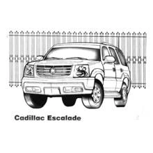 Coloriage Cadillac Escalade garée devant une grille ornée