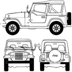 Coloriage Véhicules 4x4 Jeep Wrangler vus de plusieurs angles