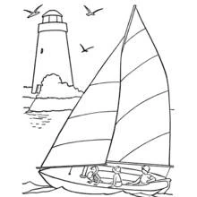 Coloriage Voilier passant devant un phare Coloriage Voilier passant devant un phare