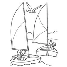 Coloriage Deux garçons sur des voiliers Coloriage Deux garçons sur des voiliers