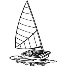 Coloriage Voilier à voile rayée et passager en gilet Coloriage Voilier à voile rayée et passager en gilet