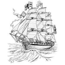 Coloriage Voilier ancien voguant sur des vagues agitées Coloriage Voilier ancien voguant sur des vagues agitées
