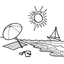 Coloriage Voilier sur la mer avec parasol et soleil Coloriage Voilier sur la mer avec parasol et soleil