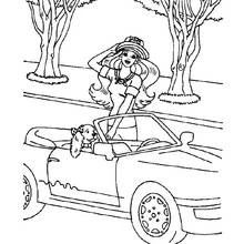 Coloriage Barbie en balade dans sa voiture décapotable