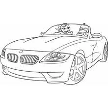 Coloriage Voiture cabriolet avec deux passagers de dessin animé