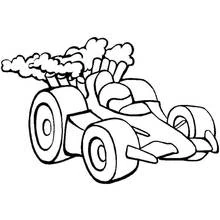Coloriage Voiture de course avec fumée d'échappement