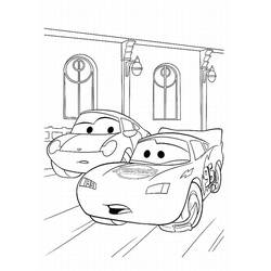 Coloriage Flash McQueen et Sally devant un bâtiment